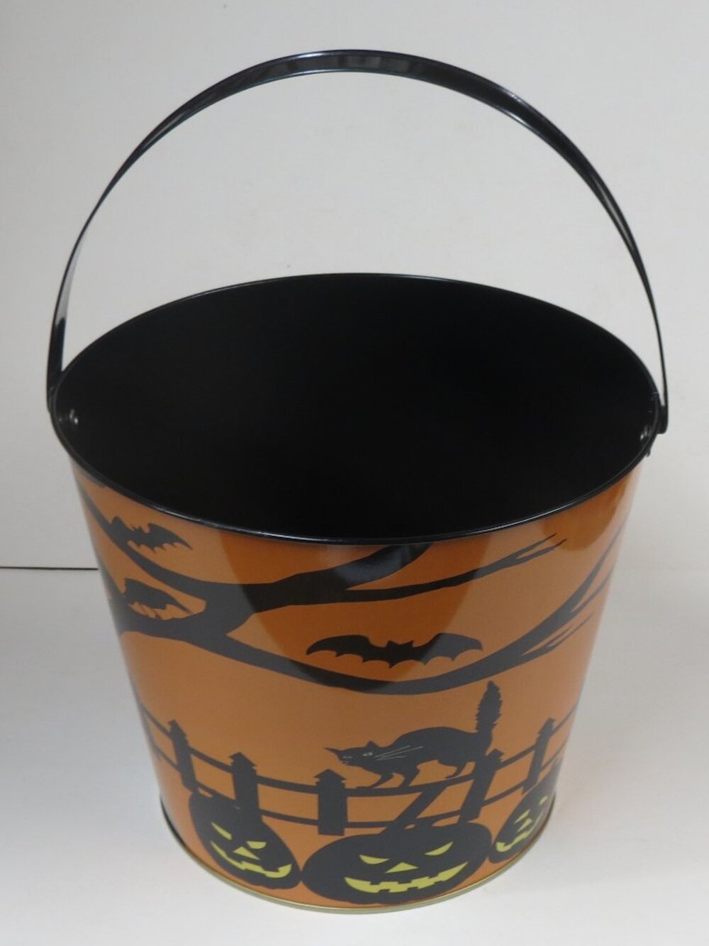 Halloween Metal Pail Bucket Decor Treat Party Cat Pumpkin